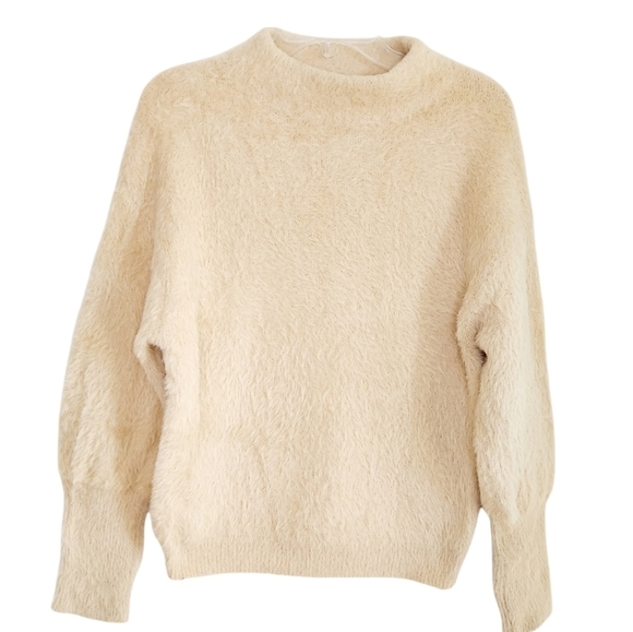 Catherine Malandrino Eyelash Knit Mockneck Sweater Cream Women Medium Fuzzy EUC - Picture 1 of 15
